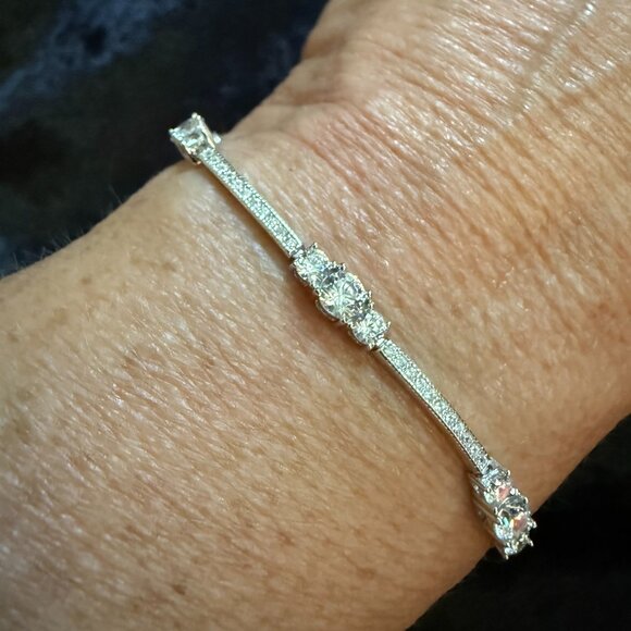 JTV Cubic Zirconia Rhodium Over Sterling Silver Bracelet 6.40ctw 7" NWT - Picture 1 of 6
